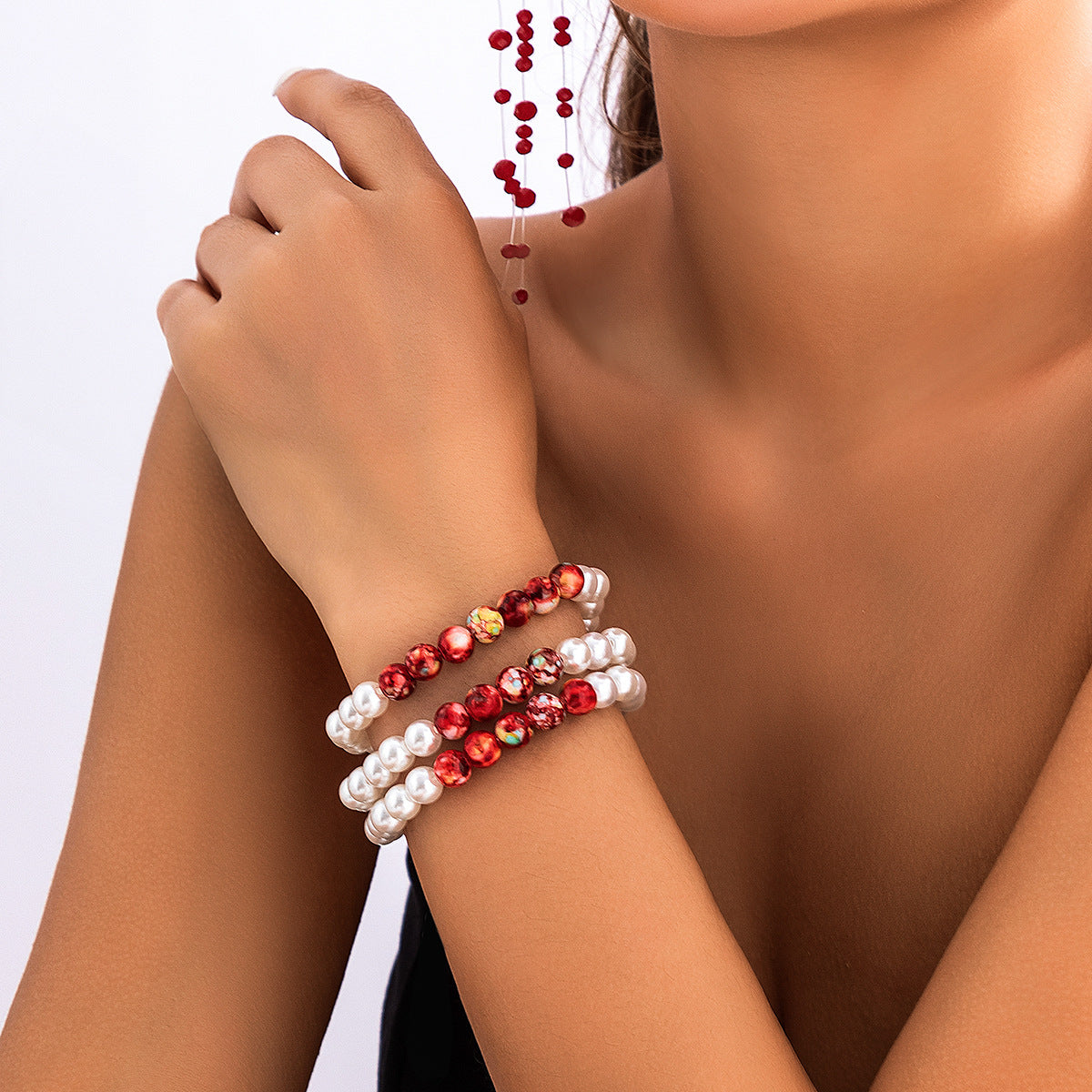 Halloween Gothic Bleeding Tassel Imitation Pearl Necklace Bracelet Earrings Jewelry