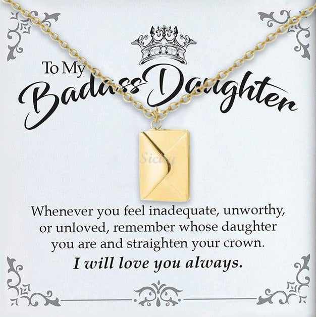 To My Badass Daughter-Personalized Love Letter Envelope Necklace