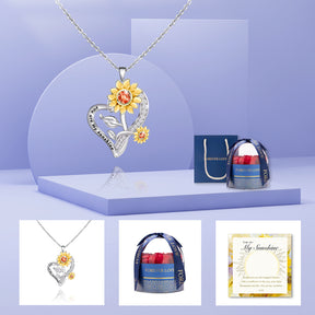 You Are My Sunshine Sunflower Heart Necklace