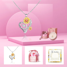 You Are My Sunshine Sunflower Heart Necklace