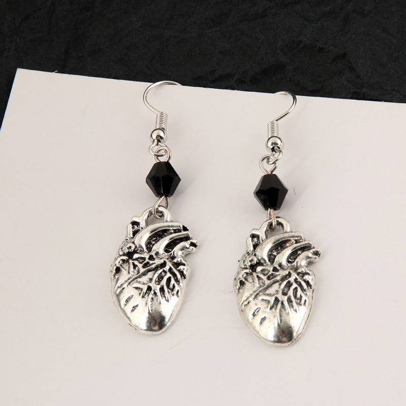 Gothic Halloween Jewelry Heart Pendant Earrings