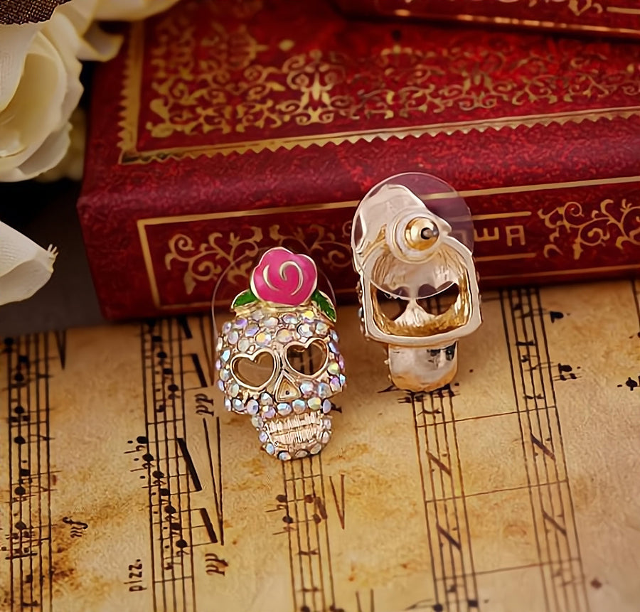 Halloween Earrings Vintage Rhinestone Crystal Skeleton Skull Earrings for Women Fashion Punk Ear Jewelry