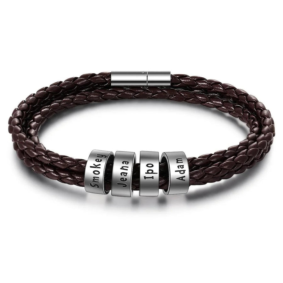 💝Valentine's Day Discount 50%OFF🎁-Mens Leather Braided Bracelet With 4 Custom Beads