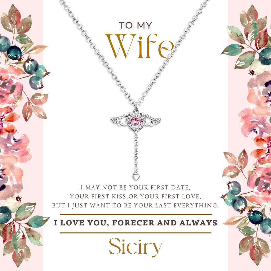 Siciry™ To My Wife-Angel Wing Heart  Necklace-Red Apple Box