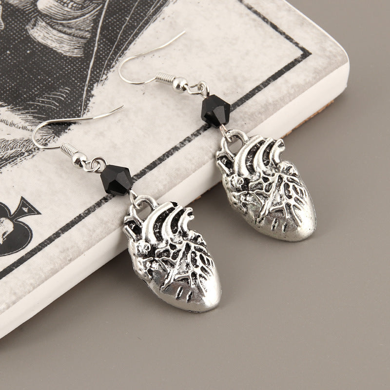 Gothic Halloween Jewelry Heart Pendant Earrings