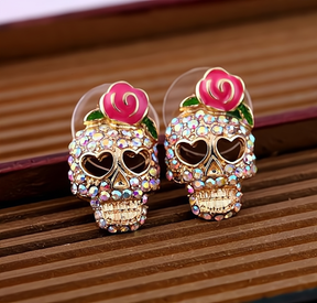 Halloween Earrings Vintage Rhinestone Crystal Skeleton Skull Earrings for Women Fashion Punk Ear Jewelry