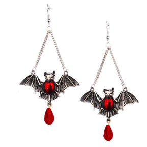 Halloween Earrings Dark Gothic Drop Earrings for Women Exaggerated Vampire Bat Red Blood Waterdrop Glass Crystal Earrings