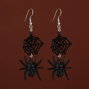 Hanging Black Spider Drop Halloween Earrings Spider Web Hook Earrings