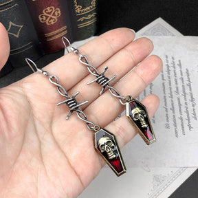 Halloween Earrings Gothic Dark Barbed Wire Mix and Match Coffin Skull Skeleton Bloody Red Drop Oil Ear Pendant Earrings