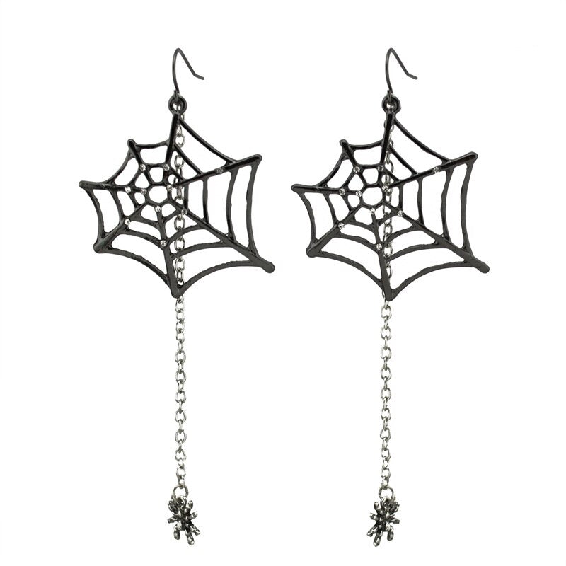 Halloween Earrings Black Spiders 3.5"  Dangle Drop Earrings
