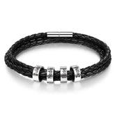 Mens Leather Braided Bracelet With 4 Custom Beads