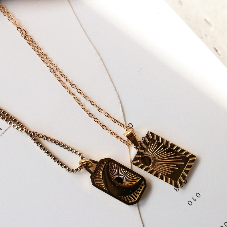 Vintage Gold Sun and Moon Necklace