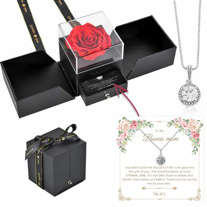 925 To My Bonus Mom-Sterling Silver Necklace - Black Rose Box